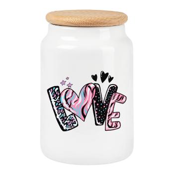 Love Kaleido Heart Pattern - Cookie Jar with Wooden Lid - white - Front