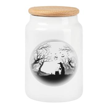 Haunted Forest Cauldron Silhouette - Cookie Jar with Wooden Lid - white - Front