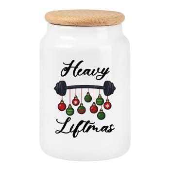 Heavy liftmas - Merry Christmas - Cookie Jar with Wooden Lid - white - Front