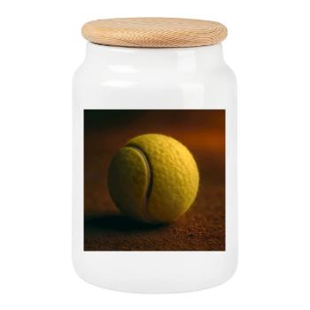Sports - Tennis, tennis ball - Cookie Jar with Wooden Lid - white - Front