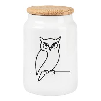 Owl Sketch on Branch – Nature & Animal Lover - Cookie Jar with Wooden Lid - white - Front