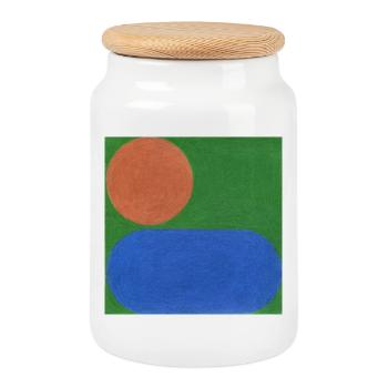 Cercle orange et rectangle bleu - Boîte à biscuits avec couvercle en bois - blanc - Devant