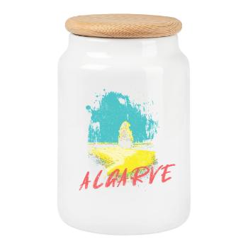 Beach Rocks Algarve Illustration Portugal - Cookie Jar with Wooden Lid - white - Front
