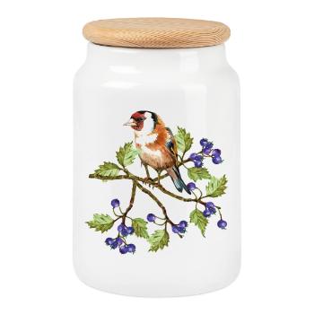 Bunter Vogel - Keksdose mit Holzdeckel - Weiß - Vorne