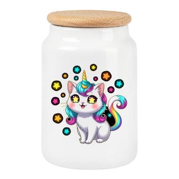 Adorable cat unicorn unicorn kawaii stars - Cookie Jar with Wooden Lid - white - Front