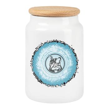 Cercle de chat Silhouette bleue - Boîte à biscuits avec couvercle en bois - blanc - Devant
