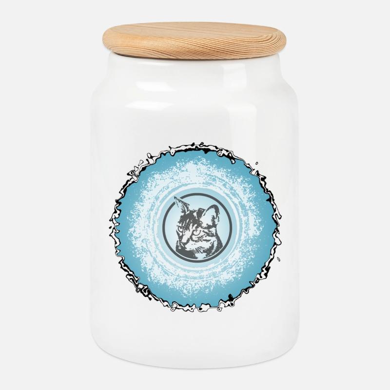 Cercle de chat Silhouette bleue - Boîte à biscuits avec couvercle en bois - blanc