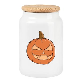 Midnight Jack-O-Lantern Grin - Cookie Jar with Wooden Lid - white - Front
