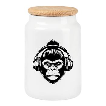 Silent Monkey Head Headphones Zen Edition Chemise - Boîte à biscuits avec couvercle en bois - blanc - Devant