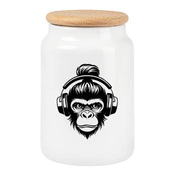 Silent Monkey Head Headphones Zen Edition Shirt - Cookie Jar with Wooden Lid - white - Front