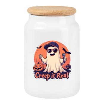Creep It Real Ghost with Mic - Cookie Jar with Wooden Lid - white - Front