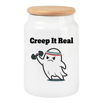 Creep It Real Ghost Workout - Cookie Jar with Wooden Lid - white - Front