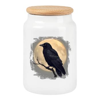 Corbeau noir avant la pleine lune - Boîte à biscuits avec couvercle en bois - blanc - Devant