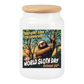 International Sloth Day – Tag des Faultiers - Keksdose mit Holzdeckel - Weiß - Vorne