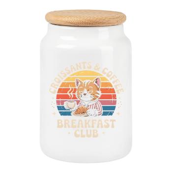 Cat Retro Coffee Breakfast - Cookie Jar with Wooden Lid - white - Front