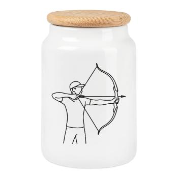 Archer Sketch – Minimalist Sports Motif - Cookie Jar with Wooden Lid - white - Front
