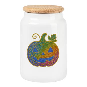 Regenbogen Kürbis Ornament - Keksdose mit Holzdeckel - Weiß - Vorne