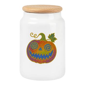 Psychedelic Halloween Pumpkin - Cookie Jar with Wooden Lid - white - Front