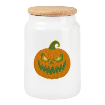 Grimmiger Kürbis Halloween Patch - Keksdose mit Holzdeckel - Weiß - Vorne