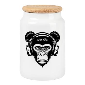Skateboard Affe Mähne Groove Kopfhörer Shirt - Keksdose mit Holzdeckel - Weiß - Vorne