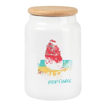 Rock Beach Algarve Illustration Portugal - Cookie Jar with Wooden Lid - white - Front