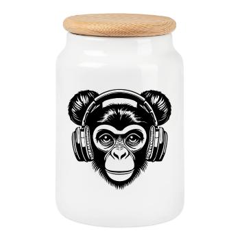Skateboard Dutt Affe Street Kopfhörer Groove Shirt - Keksdose mit Holzdeckel - Weiß - Vorne