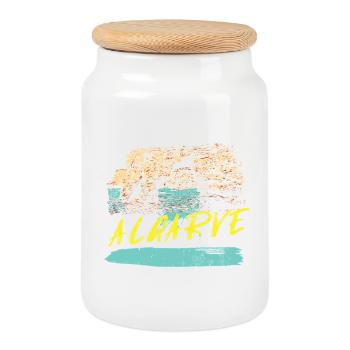Cliffs Algarve illustration Portugal - Cookie Jar with Wooden Lid - white - Front