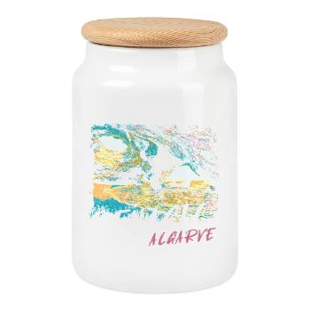 Benagil Cave Algarve colorful illustration - Cookie Jar with Wooden Lid - white - Front