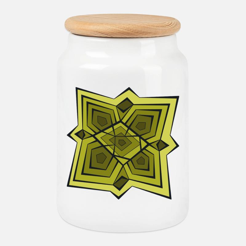 Kaléidoscope d’or de la géométrie - Boîte à biscuits avec couvercle en bois - blanc