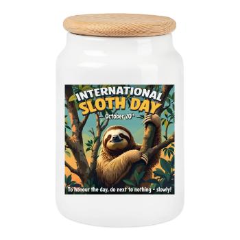 Journée internationale de la paresse – 20 octobre - Boîte à biscuits avec couvercle en bois - blanc - Devant