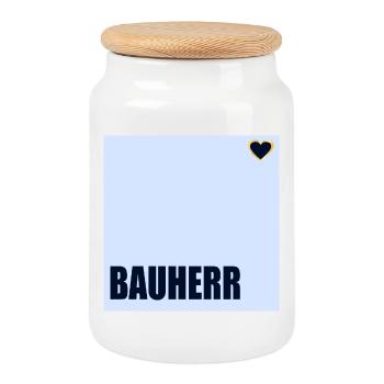 HAUSBAU BAUHERR HERZ - Keksdose mit Holzdeckel - Weiß - Vorne