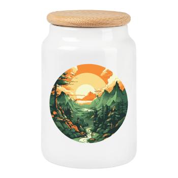 Circular Sunset - Cookie Jar with Wooden Lid - white - Front