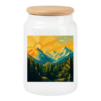 Geometric sunrise in mountains - Cookie Jar with Wooden Lid - white - Front