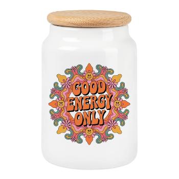 Psychedelic Retro – Good Energy Only - Keksdose mit Holzdeckel - Weiß - Vorne