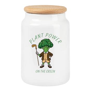 Puissance des plantes sur le green – Retro Golf Broccoli - Boîte à biscuits avec couvercle en bois - blanc - Devant