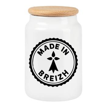Made in Breizh - Logo avec l'hermine bretonne - Boîte à biscuits avec couvercle en bois - blanc - Devant