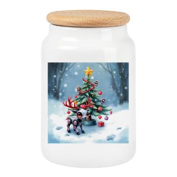 Weihnachtsroboter Rentier - Keksdose mit Holzdeckel - Weiß - Vorne