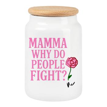 Mamma Why Do People Fight - Cookie Jar with Wooden Lid - white - Front