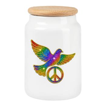 Colombe arc-en-ciel de la paix avec signe de paix - Boîte à biscuits avec couvercle en bois - blanc - Devant