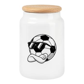 Ballon de football cool - Logo de sport - Boîte à biscuits avec couvercle en bois - blanc - Devant