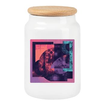 Neon Kollage Geometrische Muster - Keksdose mit Holzdeckel - Weiß - Vorne