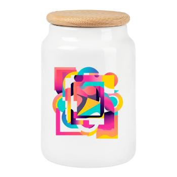 Kaleidoskopische Farbgeometrie Abstrakt - Keksdose mit Holzdeckel - Weiß - Vorne