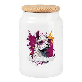 Cooles Lama Alpaka - Keksdose mit Holzdeckel - Weiß - Vorne
