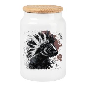 Lustiges Punkrock Stinktier - Keksdose mit Holzdeckel - Weiß - Vorne