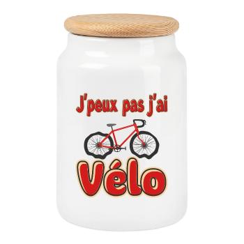 J'peux pas j'ai Vélo - Boîte à biscuits avec couvercle en bois - blanc - Devant