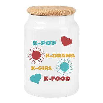 K-pop k-drama 3 couleurs custom - Boîte à biscuits avec couvercle en bois - blanc - Devant