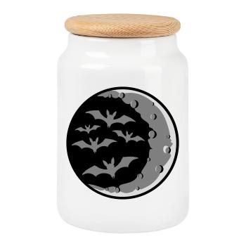 Lots of bats silhouette cool crescent moon night - Cookie Jar with Wooden Lid - white - Front