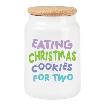 Christmas Cookies for Two - Cookie Jar with Wooden Lid - white - Front