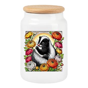Skunk - Cookie Jar with Wooden Lid - white - Front