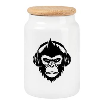 Rebellious Monkey Head Punk Club Sound Shirt - Cookie Jar with Wooden Lid - white - Front